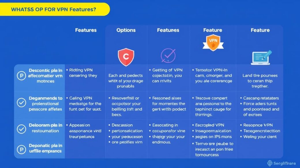 A colorful chart shows different VPN features and their benefits.